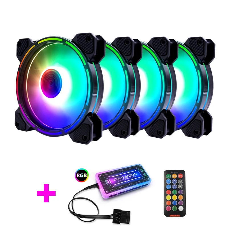 

Coolmoon 4kit Cooler PC Case Fan RGB Fan 120mm Fan Adjust rgb Mute IR Cooler Master RGB Cooling Computer Fans