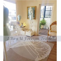 1 Layer Ivory Lace Long Veil Soft High Quality France Lace Appliques Lace Edge Bridal Mantilla Veil with Comb Velo De No