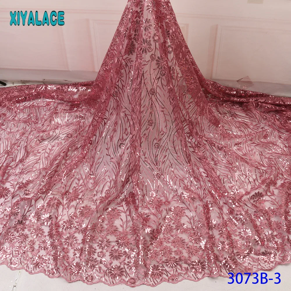 Желтая ткань 2019 Африканский кружевной тюль с пайетками Высококачественная