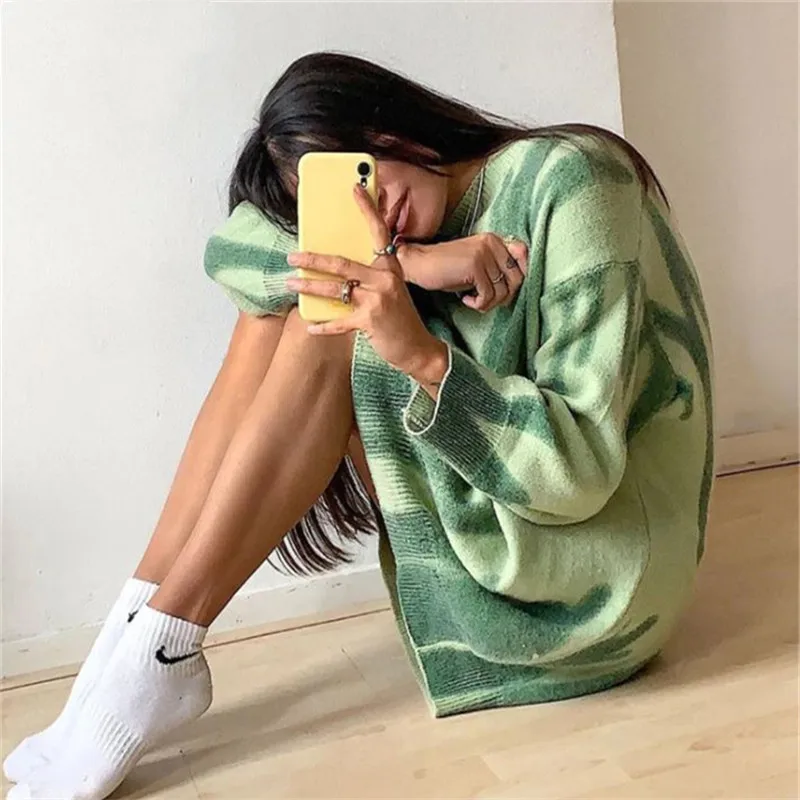

Striped Printed Women Sweaters Loose Outwear Oversized Streetwear Korean Fashion Hip-Pop Long Pullovers Winter Sweater 2020 New