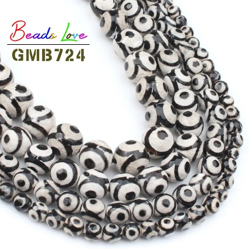 Natural Stone Faceted Black Spot Tibetan Mystical Old Agates Eye Beads for Jewelry Making 6 8 10 12mm Diy Bracelet Necklace 15'' |