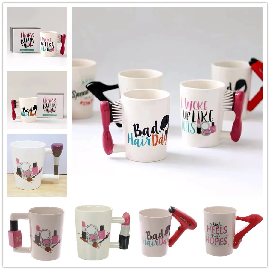 Рождественская кружка для кофе, молока и чая из керамики с индивидуальным дизайном в форме девушки, женских ногтей, губной помады, фена и расчески.