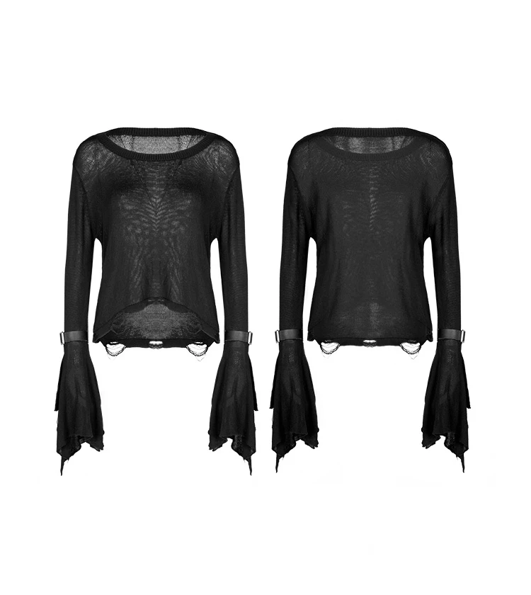 Панк рейв женский Готический Повседневный расклешенный рукав вязаный свитер PM-142