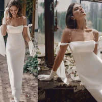 simple short sheath wedding gowns 2021 elegant satin pearls spaghetti straps white bride dress vestido de noiva custom made