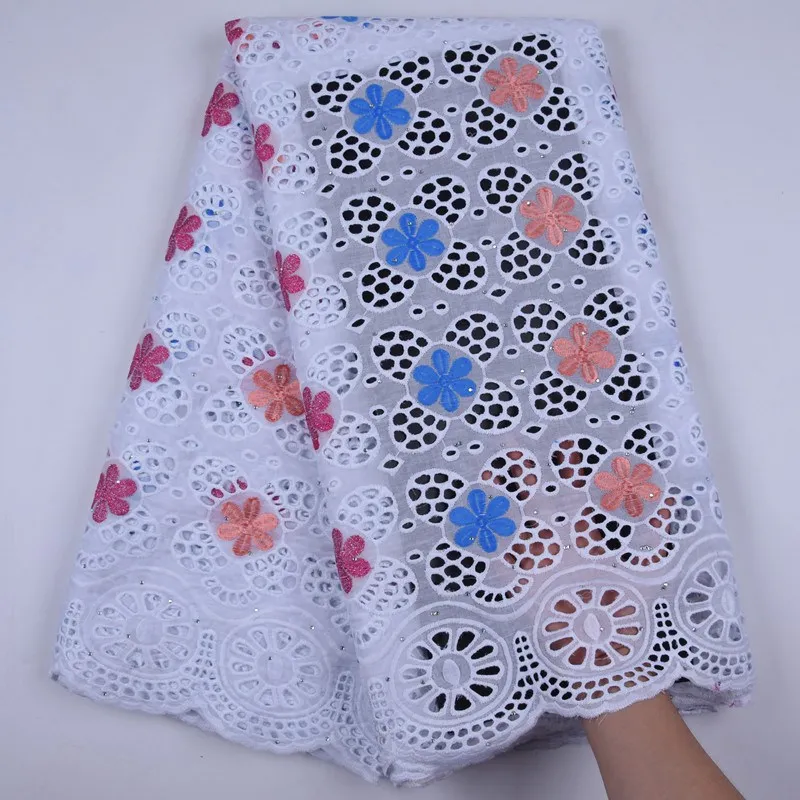 

Latest African Cotton Lace Fabric 2019 High Quality Nigerian Dubai Pure Cotton Embroidery Swiss Voile Lace Fabrics 5Yards S1724