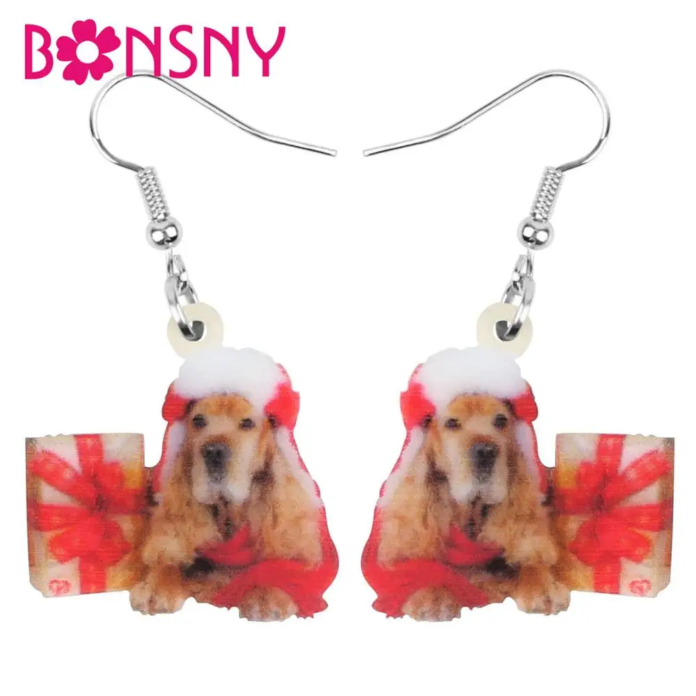 Bonsny акриловые рождественские серьги в виде кокер-спаниеля с собакой подарочной