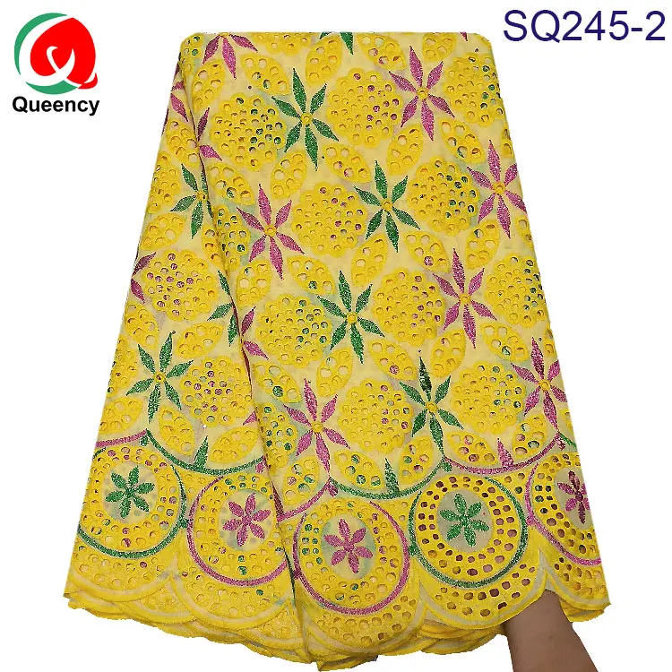 

SQ245 DHL-5YS милый дизайн, африканская швейцарская вуаль, кружевная ткань, золотая нить, вышивка, смешанные цвета, хлопчатобумажная сухая кружев...