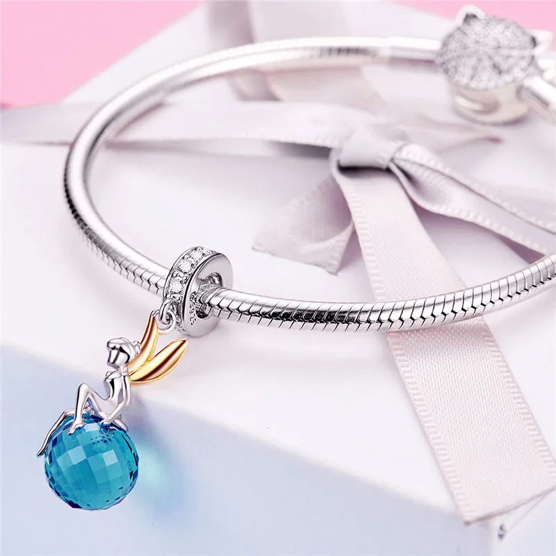 Новый подлинный 925 пробы Серебряный эльф планета голубой циркон подвеска