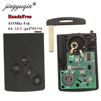 jingyuqin 433mhz 4a pcf7953 chip car key card for renault clio iv captur passive keyless go entry remote smart handsfree system