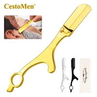 cestomen new design electroplated gold professional razor replaceable safety barber shaving razor men beauty eyebrow razor