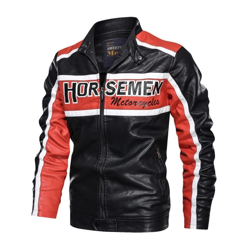 

Vintage Motorcycle Jacket 2020 Men Fashion New Biker Leather Jacket Male Embroidery Bomber Coat Winter Fleece Pu Overcoat
