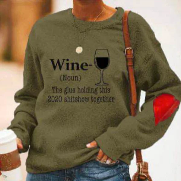 

Wine Letters Heart-shaped Printed Sweatshirt Women Long Sleeve Casual Top Autumn Spring Winter K2
