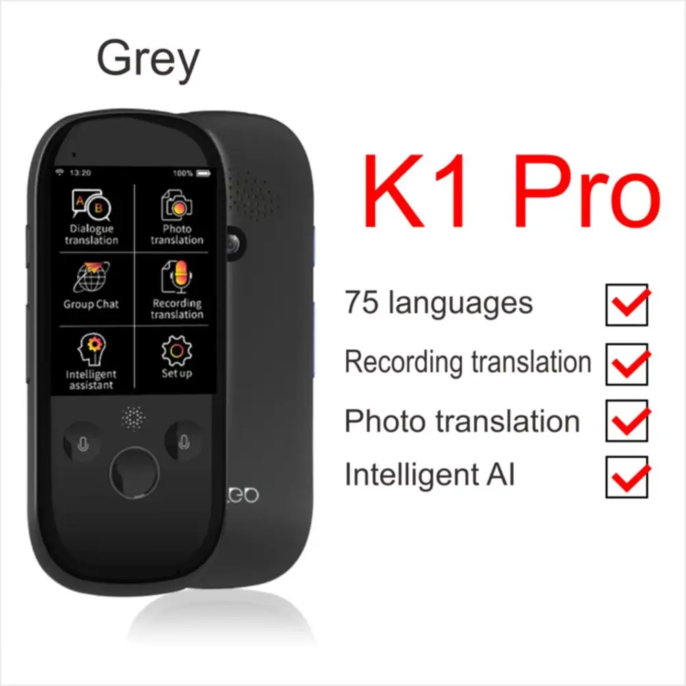 K1 PRO Grey Boeleo K1 Pro синхронный голосовой переводчик 2,4 дюймов wifi 500MP фото перевод многоязычный портативный умный голосовой переводчик - Цвет: K1 PRO Grey