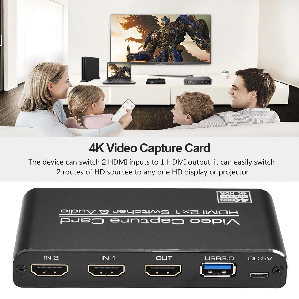 Портативный HDMI совместимый с USB видеозахват 4K 60 Гц 2x1 Dongle рекордер коробка для игр