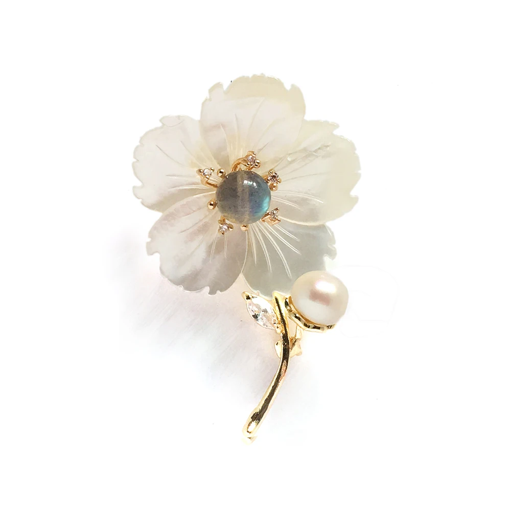 La MaxZa Flower Brooches Jewelry Romantic Freshwater Pearls Brooches Women Fashion Trendy Christmas Gift Handmade XZ2002 - Окраска металла: Upgrade white