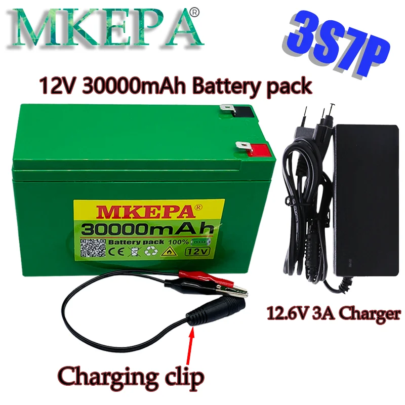 

12V30Ah 3S7P 18650 lithium battery pack+12.6V 3A charger, built-in 30Ah high current BMS, used for sprayer, free +charger