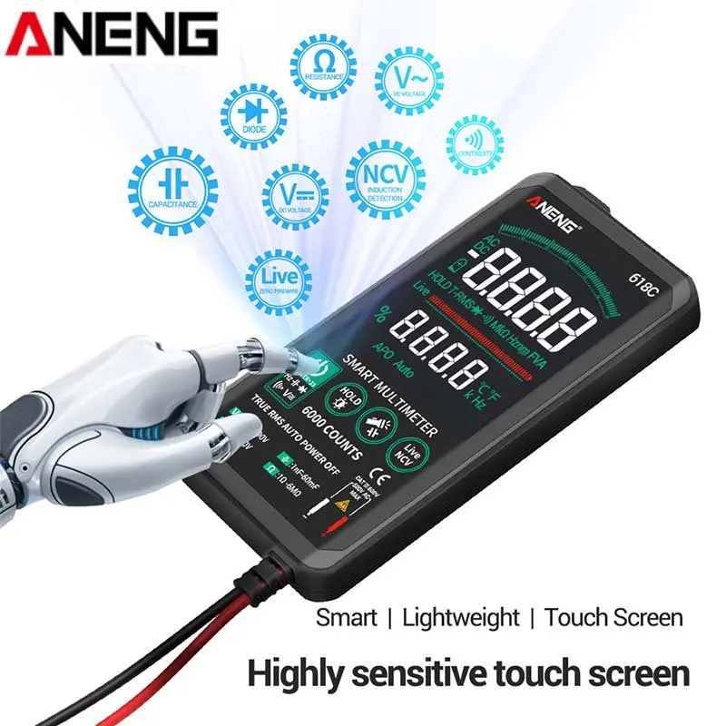 

Цифровой мультиметр ANENG 618C, умный сенсорный аналоговый измеритель постоянного тока, True RMS, автоматический тестер, профессиональный конденса...