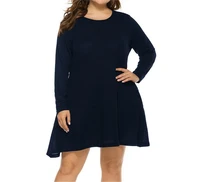2021 black gray blue plus size womens sweater long sleeved summer round neck loose and comfortable retro knee dress