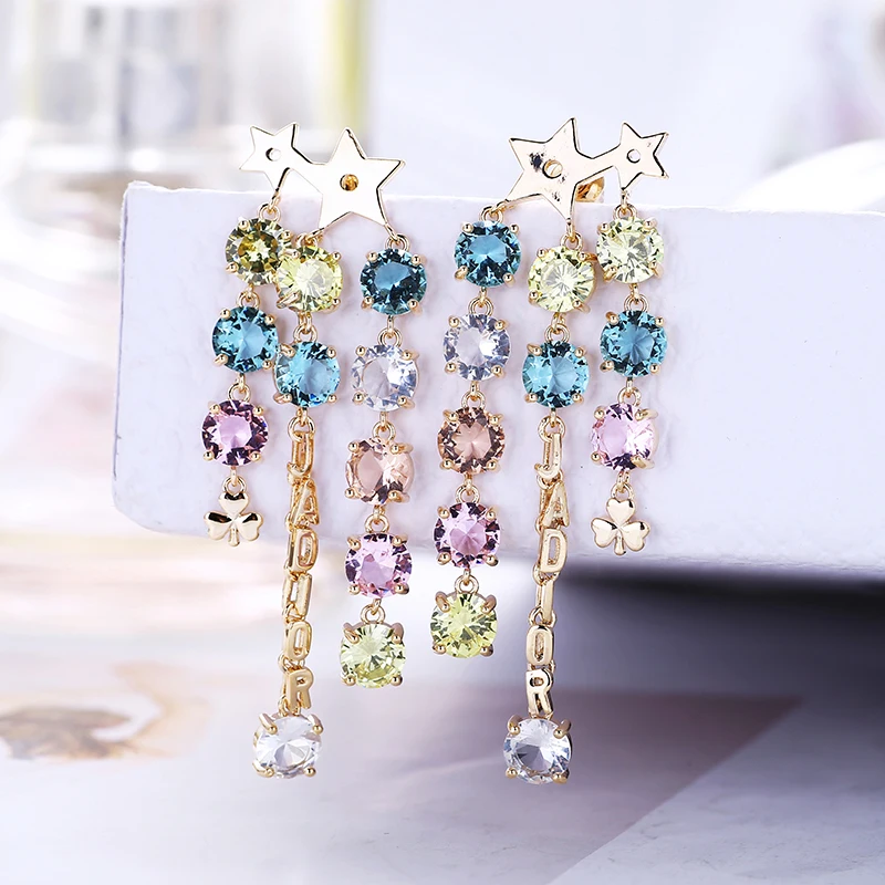 Шикарные Длинные серьги с кисточками и кристаллами в форме звезды из кубического