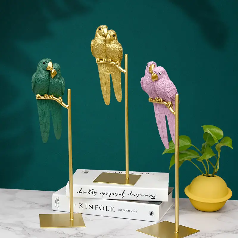 

Nordic Creative Resin Simulated Animal Parrot Bird Crafts Ornaments Gold Modern Home Desktop Decoration Miniature Figurines