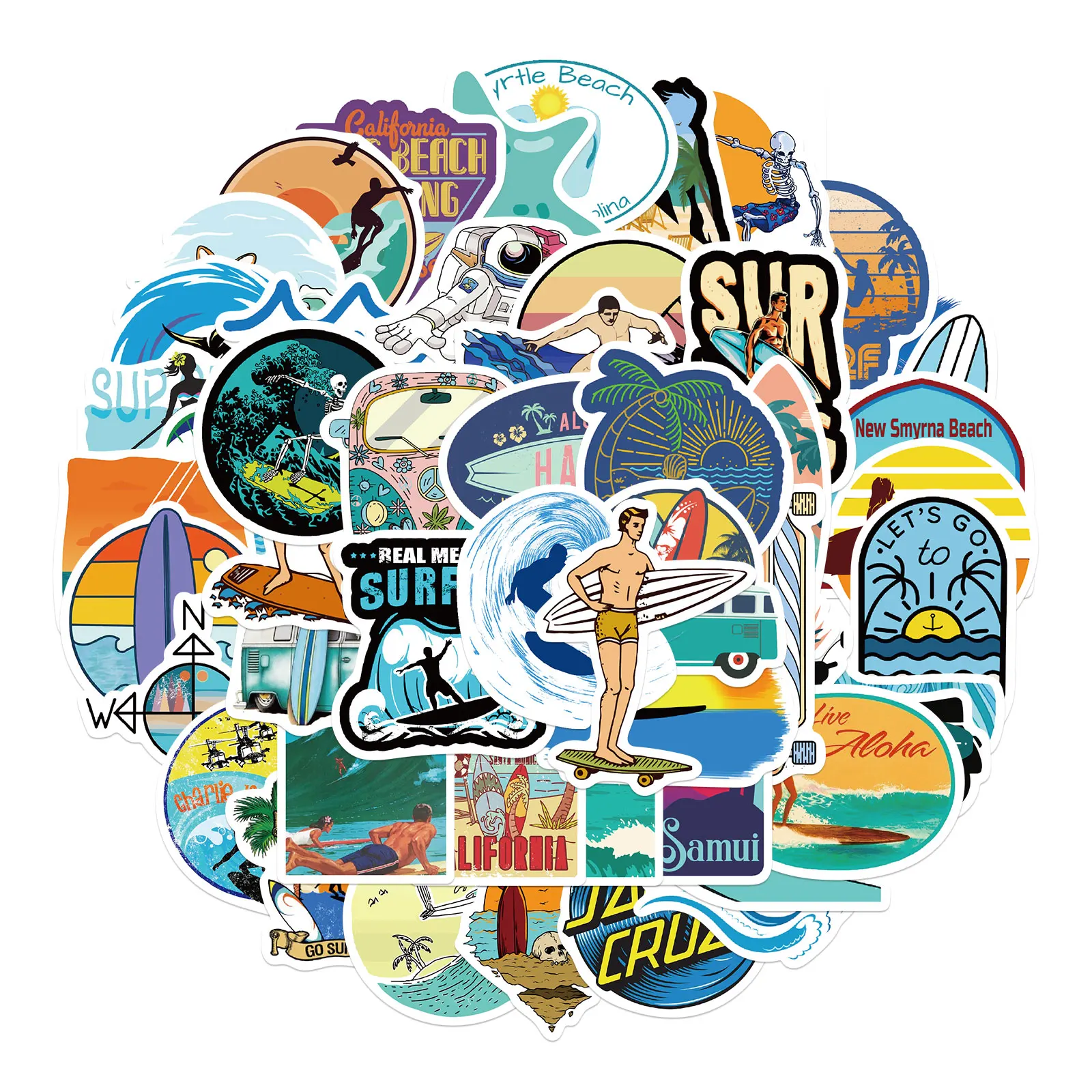 

25/50PCS Outdoor Hawaii Surfing Stickers Summer Tropical Beach Surfing Waterproof DIY Surfboard Car Skateboard Decal Sticker