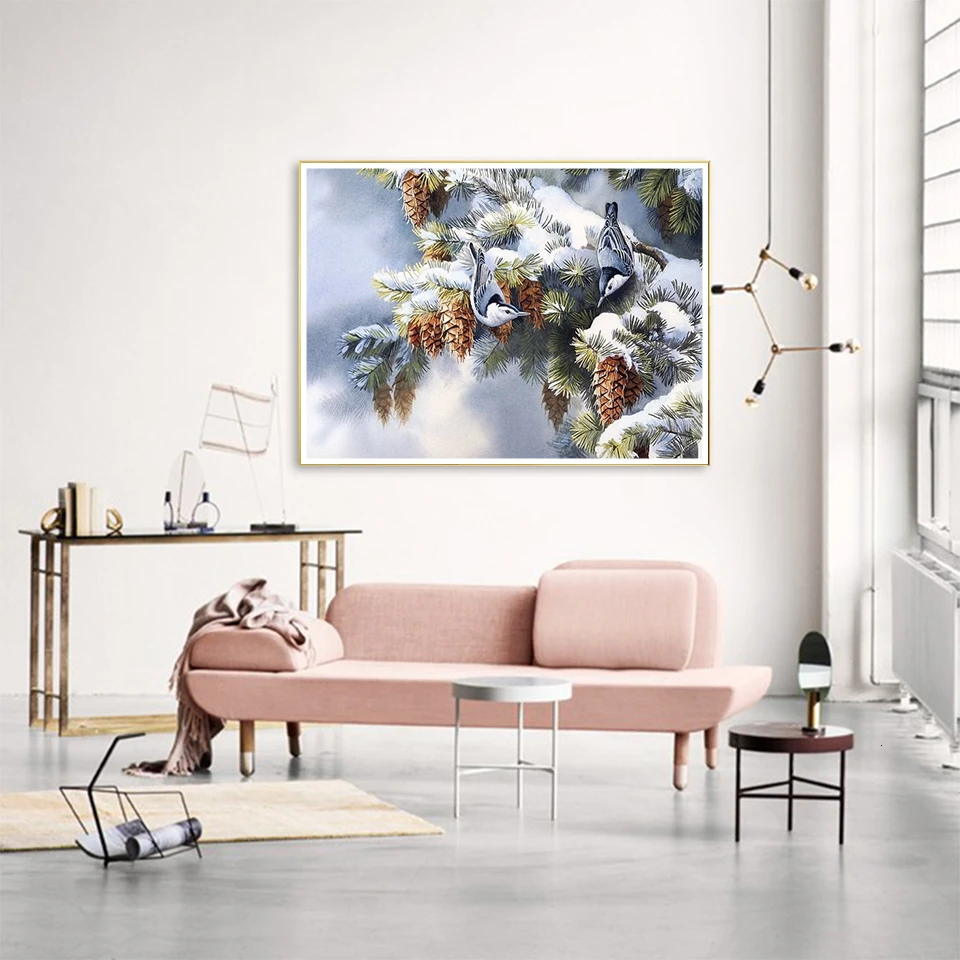 EverShine DIY Diamond Painting Full Square Mosaic Cedar Picture Of Rhinestones Embroidery Bird Winter Scenery | Дом и сад