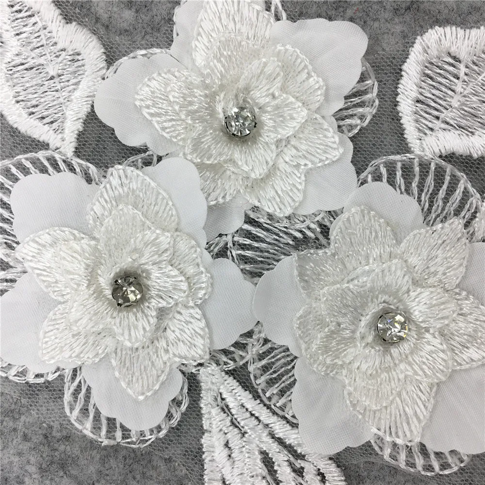 Белый красивый цветок с вышивкой венецианская Кружевная аппликация отделка