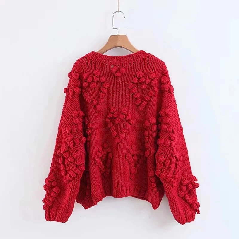 Withered sweaters women fashion blogger vintage hand knitted o-neck oversize love Jacquard weave thick pullovers sweaters women