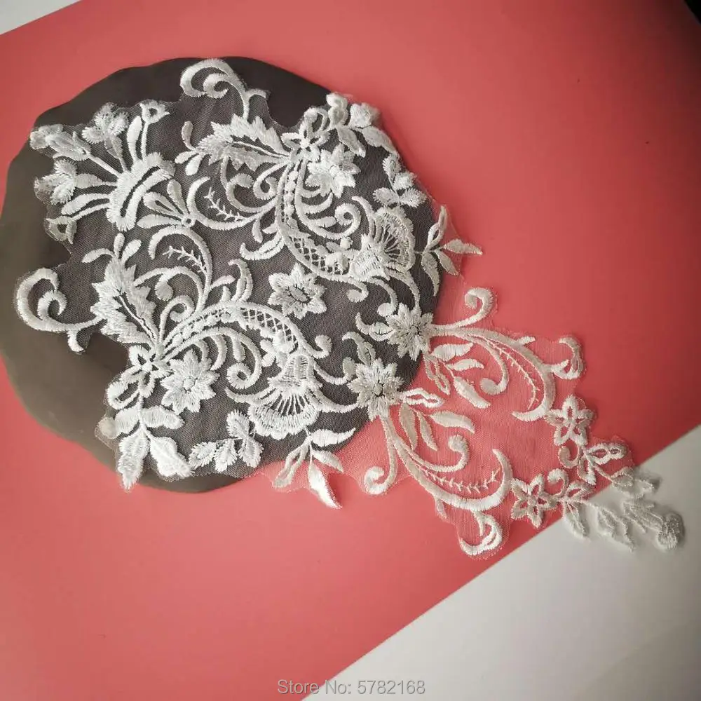 

1Pcs/27X42cm Ivory Embroidered Lace Applique in Patches for Wedding Dress DIY Wedding Dress Headband