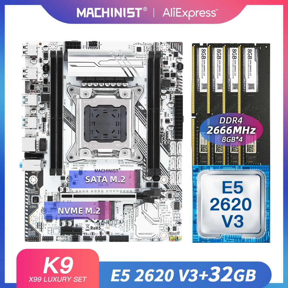Online MASCHINIST X99 Motherboard LGA 2011-3 Set Kit Mit Intel Xeon E5 2620 V3 Prozessor 32G(4*8)DDR4 2666MHZ RAM NVME M.2 SSD X99-K9