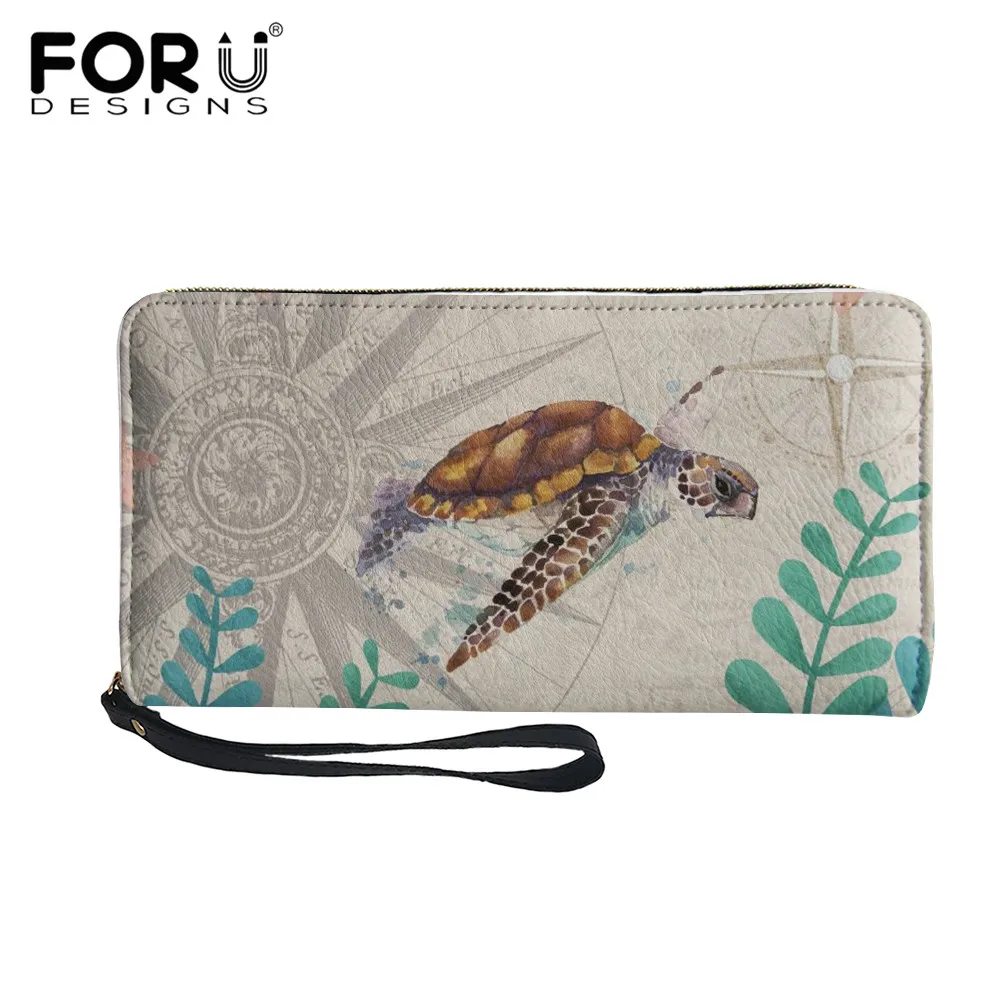 

FORUDESIGNS Hawaiian Tribal Turtle Pattern Women's Coin Purse Fashion Hand Hold Wallet Ladies Party Portable Leather Purse Mujer