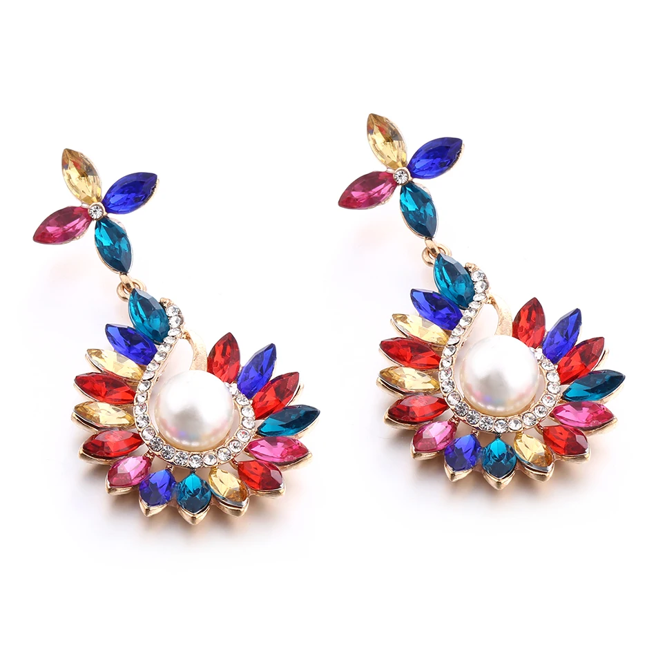 Многоцветные массивные серьги со стразами подвески для женщин длинные висячие с