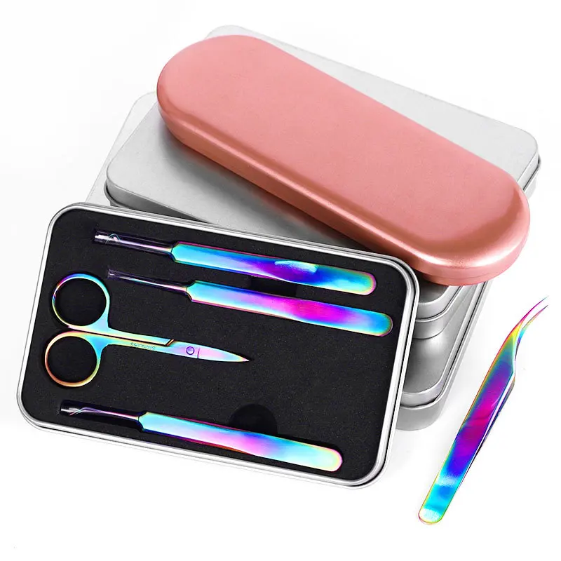 

Rainbow Manicure Kits 3/4/5/6/7 Pcs Nail Clippers Stainless Steel Precision Tweezers Set For Nail Art Sticker Rhinestone NST05-F