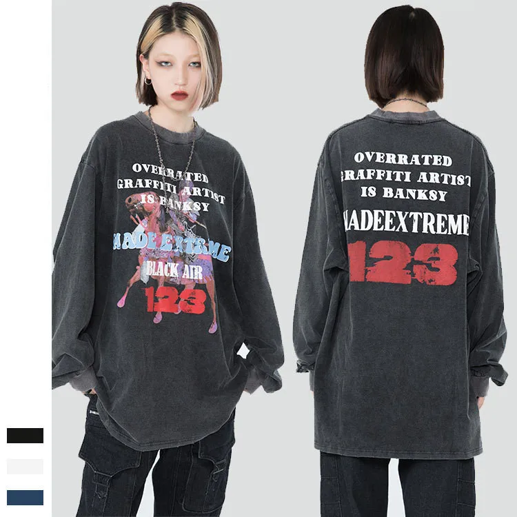 

Уличный стиль, новинка осень-зима 2021, футболка с длинным рукавом, водоотталкивающий пуловер с принтом, свитер для мужчин и женщин