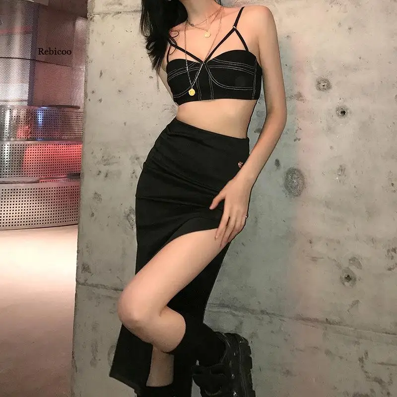 

Gothic Punk Black Women Midi Skirts Aesthetic Emo Alternative Clothing High Waist A-Line Party Long Skirt