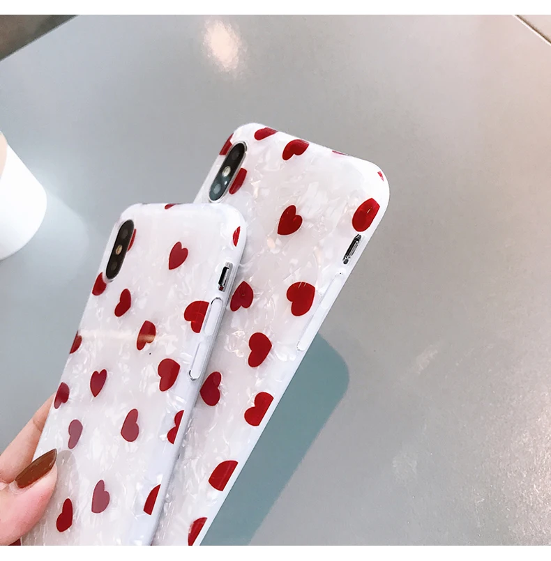 Korea Red Love Heart Phone Case for Iphone 11 Pro Max Xs Tpu Silicone Fritillaria Xr 6s 7 8 Plus Back Cover | Мобильные телефоны и