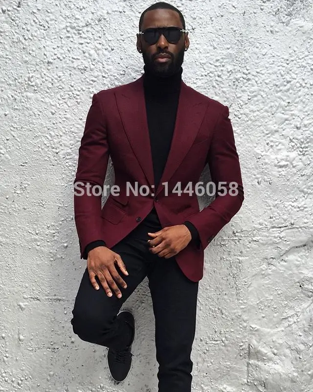 

2018 Terno Masculino Custom Made Peaked Lapel Wedding Suits For Men Slim Fit Burgundy Groom Suit Mens Tuxedo Best Man Blazer
