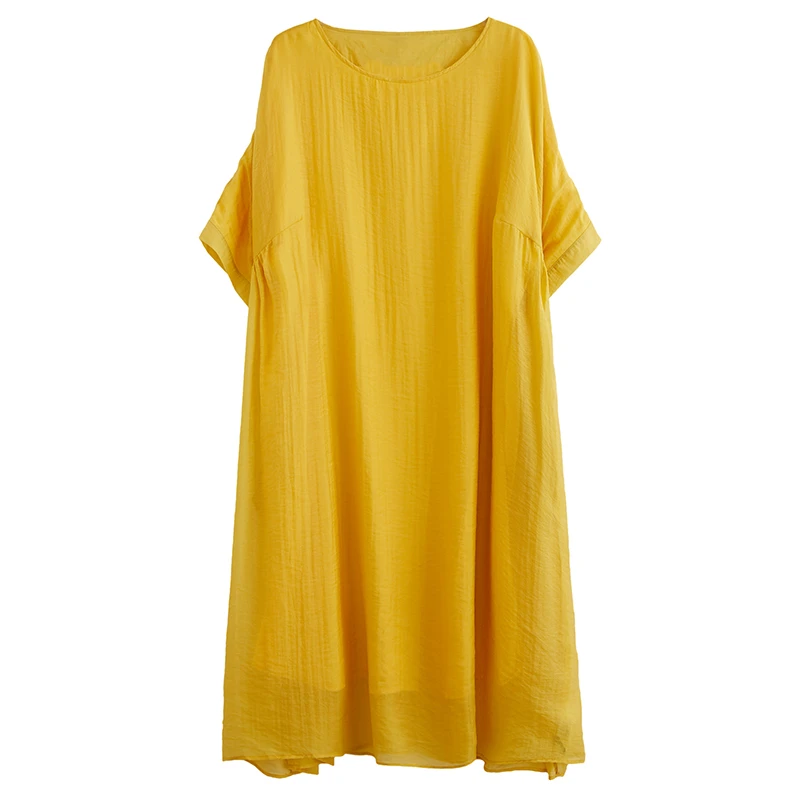 

Plus size women's solid color casual dress 2020 summer Korean version was thin cotton and linen loose dress direct sales