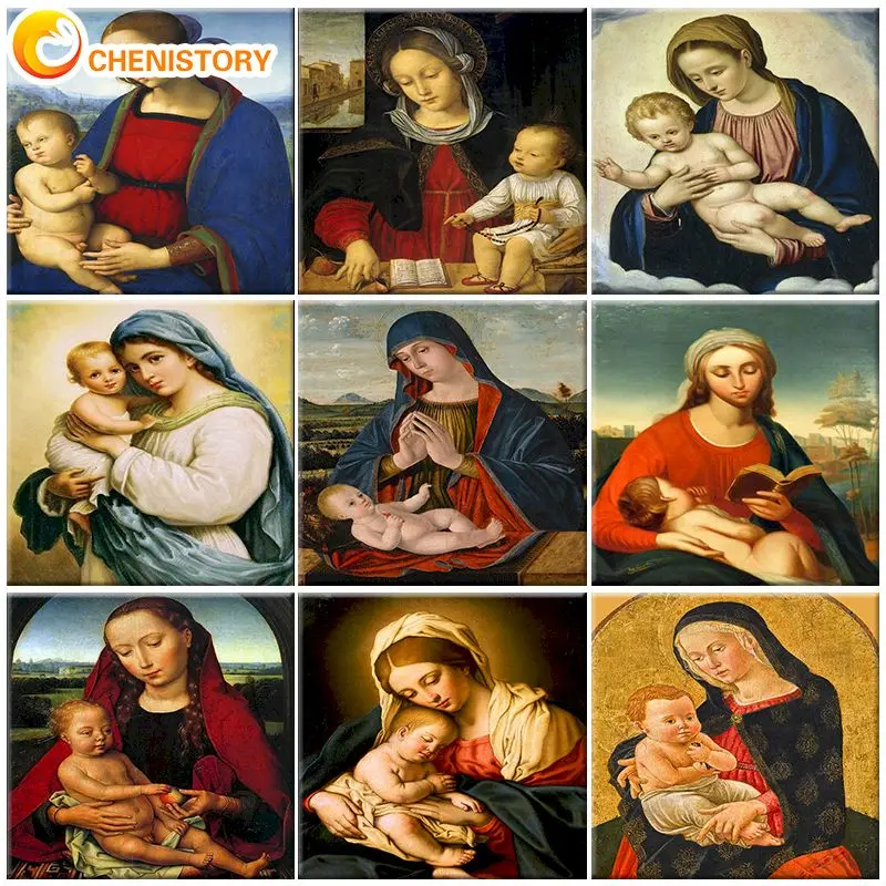 

CHENISTORY Painting By Number Virgin Mary And Child Drawing On Canvas HandPainted Painting Portrait Art Gift Diy Kits Home Decor