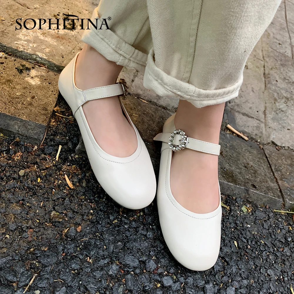 

Женские удобные туфли SOPHITINA, удобная офисная обувь Мэри Джейн с круглым носком и ремешком с пряжкой, на плоской подошве, Asakuchi, DO957