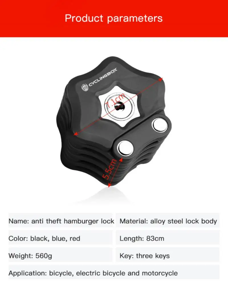 

Bicycle Folding Lock Anti-theft Key Lock Mountain Bike Motorcycle Chain Lock 26-Section Lock Mount Bracket Bike Chain Lock