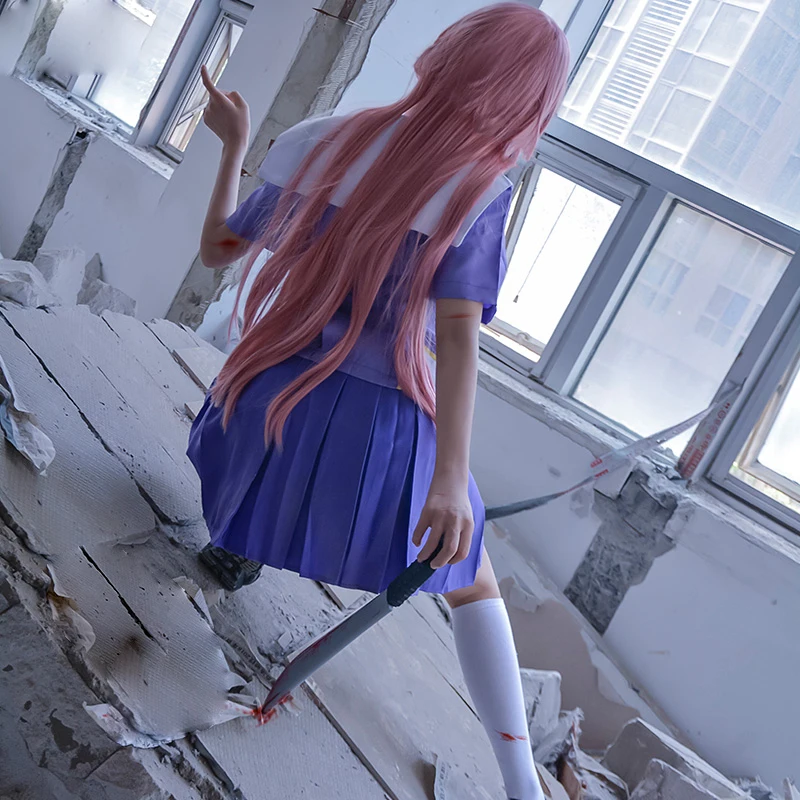1 set Anime Future Diary Gasai Yuno School Uniform Tops Skirt Suit Wig Synthetic Hair Cosplay Costume Prop for Women Girl Gift |