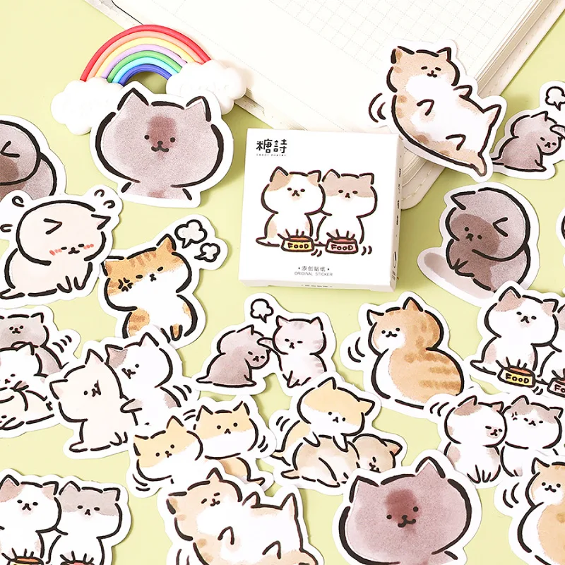 45 pcs/box Cute naughty cat Stickers Scrapbooking Decorative Sticker Korean Diy Diary Album Stick Label Kawaii Stationery