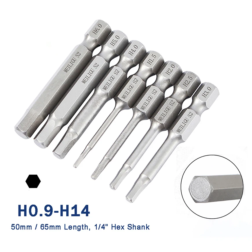 1pcs Magnetic Hex Bits H0.9 H1.3 H3.4 H1.5 H2 H2.5 H3 H4 H5 H6 H8 H10 H12 H14 Screwdriver Bit 1/4" Hex Shank Impact Drill