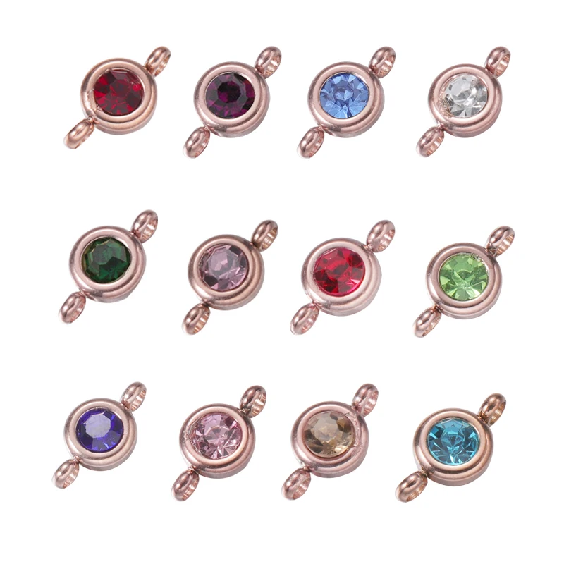 

Fnixtar 60Pcs/Lot 6.5mm Crystal Birthstone Charms Mirror Polish Stainless Steel Charms For DIY Making Necklaces Earrings Jewelry