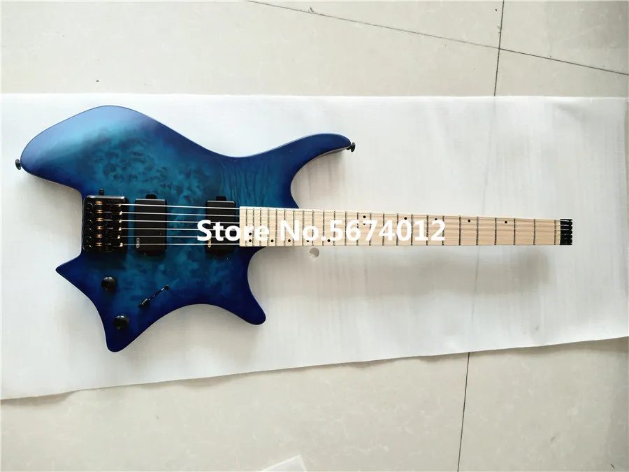 Высококачественная синяя матовая безголовая электрическая гитара кленовый