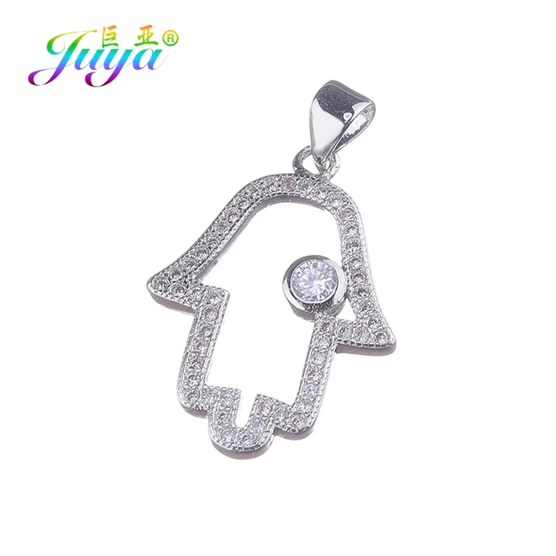 Juya, женское модное ожерелье с кулоном, микро ПАВЕ, циркон, Хамса, рука Фатимы, сглаза, золото/серебро/розовое золото, колье, ожерелье - Окраска металла: White Gold Pendant