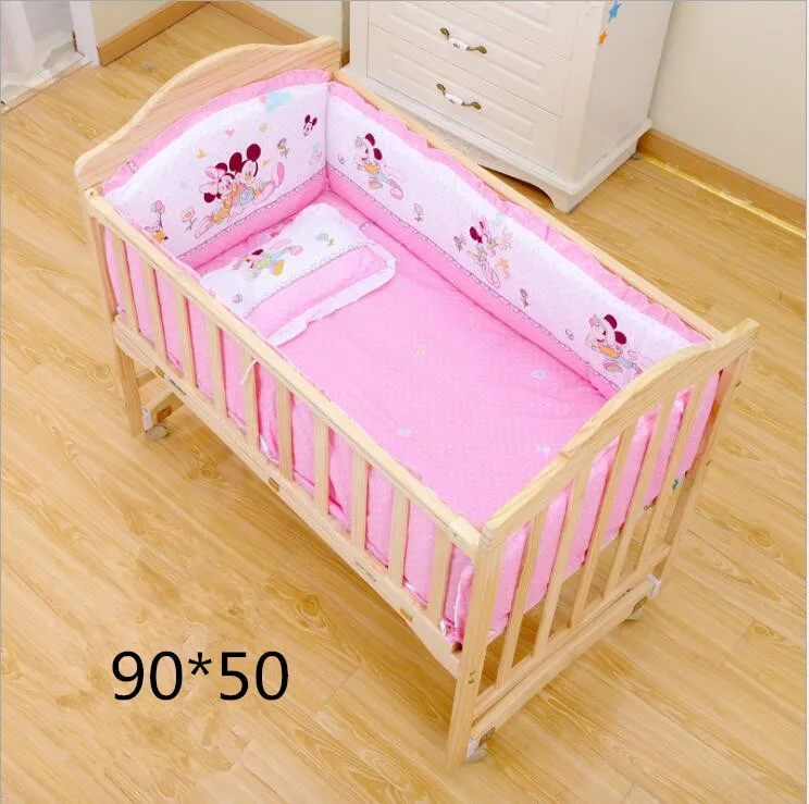 pink 90x50cm Комплект постельного белья для новорожденных; хлопковая детская кроватка; бамперы; подушка для кроватки; матрац; подушка; наполнитель; детское постельное белье с героями мультфильмов - Цвет: pink 90x50cm