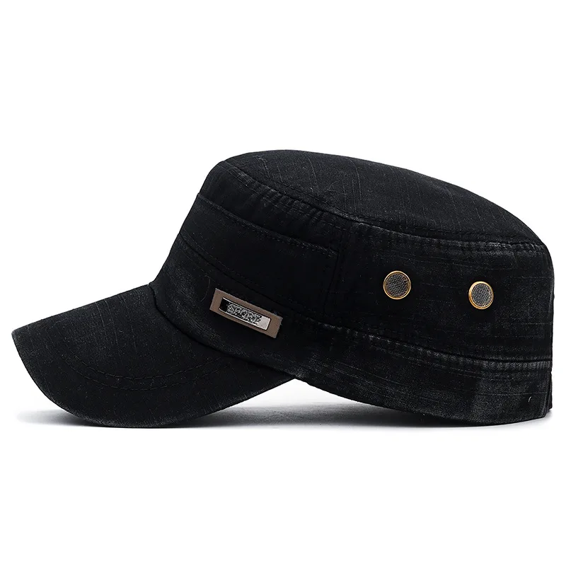 Vintage Flat Top Washed Military Hats For Men Adjustable Thick Cap Winter Warm Hat