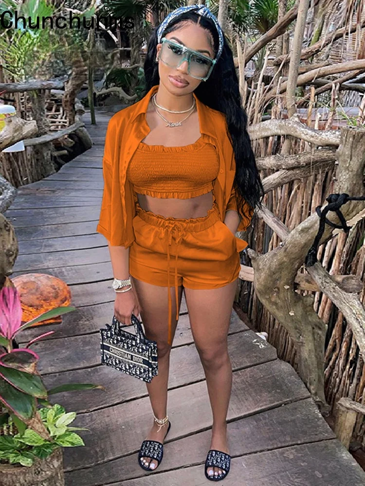 

Женский комплект из трех предметов: майка и шорты, серебристый атласный спортивный костюм с коротким рукавом, Офисная повседневная одежда, ...